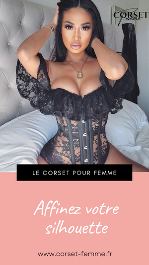 CORSET SEXY EN DENTELLE NOIRE ET À VOLANTS TRANSPARENTS