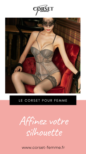 CORSET SEXY SOUS-VÊTEMENT EN DENTELLE AVEC PORTE-JARRETELLES (GRIS)