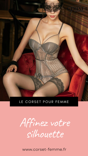 CORSET SEXY SOUS-VÊTEMENT EN DENTELLE AVEC PORTE-JARRETELLES (GRIS)