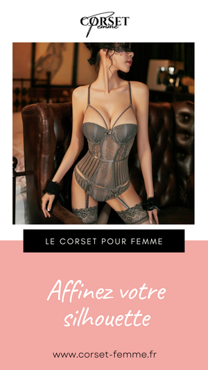 CORSET SEXY SOUS-VÊTEMENT EN DENTELLE AVEC PORTE-JARRETELLES (GRIS)