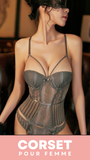 CORSET SEXY SOUS-VÊTEMENT EN DENTELLE AVEC PORTE-JARRETELLES (GRIS)