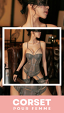 CORSET SEXY SOUS-VÊTEMENT EN DENTELLE AVEC PORTE-JARRETELLES (GRIS)