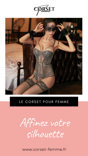 CORSET SEXY SOUS-VÊTEMENT EN DENTELLE AVEC PORTE-JARRETELLES (GRIS)