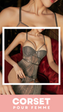 CORSET SEXY SOUS-VÊTEMENT EN DENTELLE AVEC PORTE-JARRETELLES (GRIS)