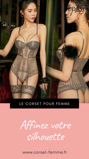 CORSET SEXY SOUS-VÊTEMENT EN DENTELLE AVEC PORTE-JARRETELLES (GRIS)