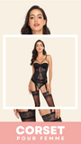 CORSET SEXY SOUS-VÊTEMENT EN DENTELLE AVEC PORTE-JARRETELLES (NOIR)