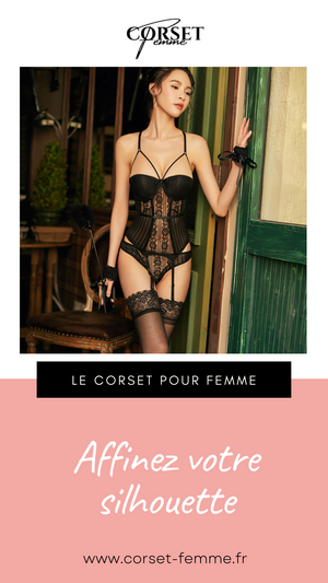 CORSET SEXY SOUS-VÊTEMENT EN DENTELLE AVEC PORTE-JARRETELLES (NOIR)
