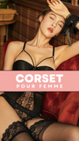 CORSET SEXY SOUS-VÊTEMENT EN DENTELLE AVEC PORTE-JARRETELLES (NOIR)