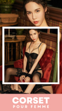CORSET SEXY SOUS-VÊTEMENT EN DENTELLE AVEC PORTE-JARRETELLES (NOIR)