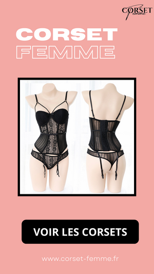 CORSET SEXY SOUS-VÊTEMENT EN DENTELLE AVEC PORTE-JARRETELLES (NOIR)