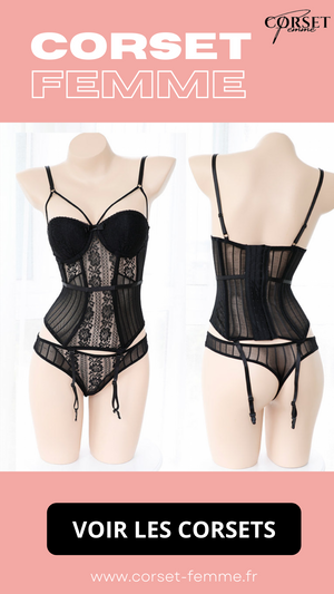 CORSET SEXY SOUS-VÊTEMENT EN DENTELLE AVEC PORTE-JARRETELLES (NOIR)